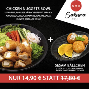 Chicken Nuggets Bowl und Dessert